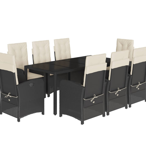 9-tlg. Garten-Essgruppe mit Kissen Schwarz Poly Rattan