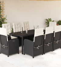9-tlg. Garten-Essgruppe mit Kissen Schwarz Poly Rattan