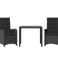 3-tlg. Garten-Essgruppe mit Kissen Schwarz Poly Rattan