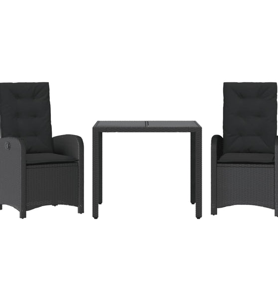 3-tlg. Garten-Essgruppe mit Kissen Schwarz Poly Rattan