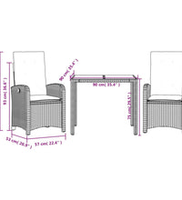 3-tlg. Garten-Essgruppe mit Kissen Schwarz Poly Rattan