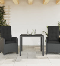 3-tlg. Garten-Essgruppe mit Kissen Schwarz Poly Rattan