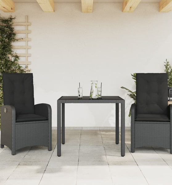 3-tlg. Garten-Essgruppe mit Kissen Schwarz Poly Rattan