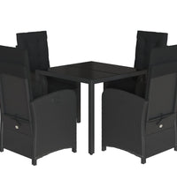 5-tlg. Garten-Essgruppe mit Kissen Schwarz Poly Rattan