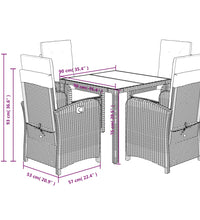 5-tlg. Garten-Essgruppe mit Kissen Schwarz Poly Rattan