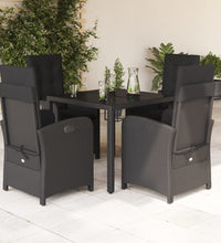 5-tlg. Garten-Essgruppe mit Kissen Schwarz Poly Rattan