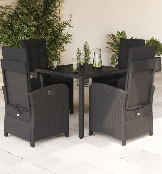 5-tlg. Garten-Essgruppe mit Kissen Schwarz Poly Rattan