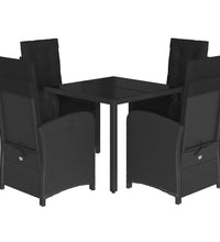 5-tlg. Garten-Essgruppe mit Kissen Schwarz Poly Rattan