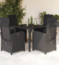 5-tlg. Garten-Essgruppe mit Kissen Schwarz Poly Rattan