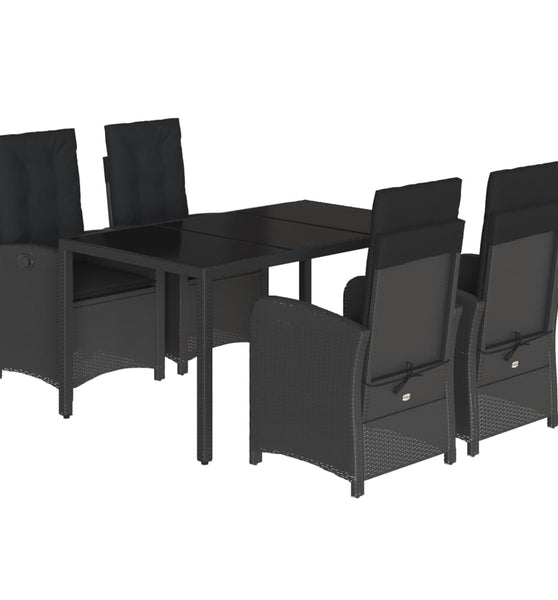 5-tlg. Garten-Essgruppe mit Kissen Schwarz Poly Rattan