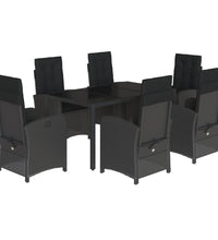 7-tlg. Garten-Essgruppe mit Kissen Schwarz Poly Rattan