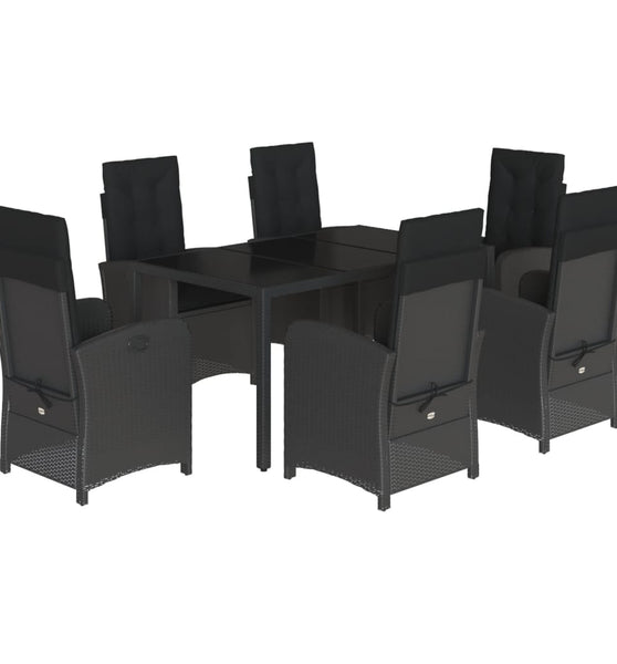 7-tlg. Garten-Essgruppe mit Kissen Schwarz Poly Rattan
