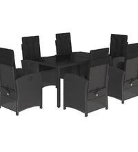 7-tlg. Garten-Essgruppe mit Kissen Schwarz Poly Rattan