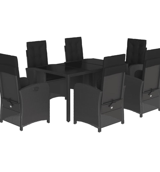 7-tlg. Garten-Essgruppe mit Kissen Schwarz Poly Rattan