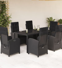 7-tlg. Garten-Essgruppe mit Kissen Schwarz Poly Rattan