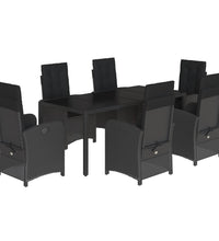 7-tlg. Garten-Essgruppe mit Kissen Schwarz Poly Rattan