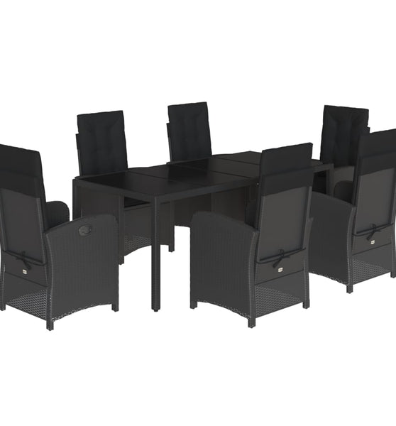 7-tlg. Garten-Essgruppe mit Kissen Schwarz Poly Rattan