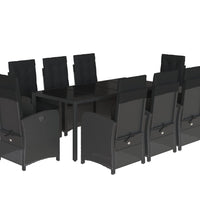9-tlg. Garten-Essgruppe mit Kissen Schwarz Poly Rattan