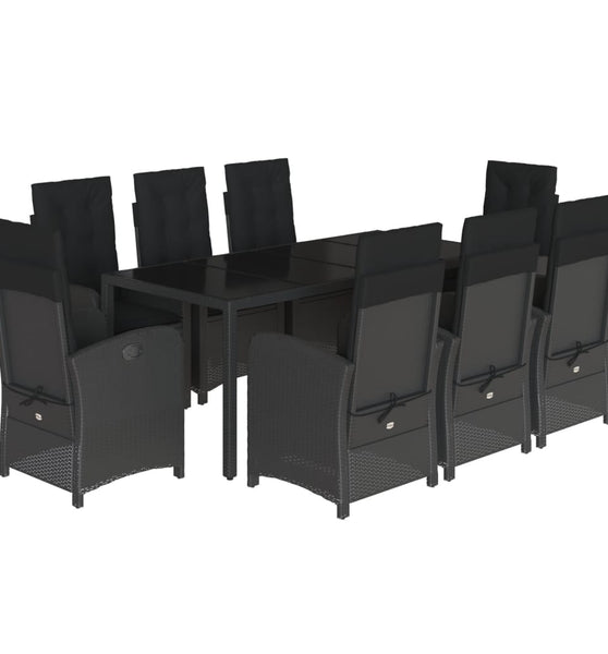 9-tlg. Garten-Essgruppe mit Kissen Schwarz Poly Rattan