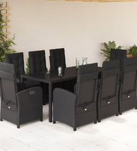 9-tlg. Garten-Essgruppe mit Kissen Schwarz Poly Rattan
