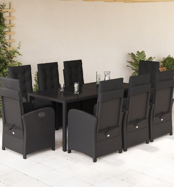 9-tlg. Garten-Essgruppe mit Kissen Schwarz Poly Rattan