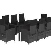 9-tlg. Garten-Essgruppe mit Kissen Schwarz Poly Rattan
