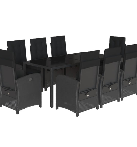 9-tlg. Garten-Essgruppe mit Kissen Schwarz Poly Rattan