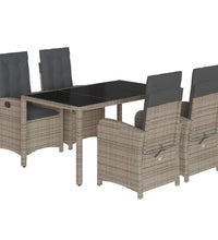 5-tlg. Garten-Essgruppe mit Kissen Grau Poly Rattan