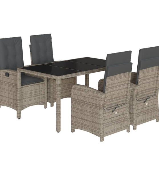 5-tlg. Garten-Essgruppe mit Kissen Grau Poly Rattan