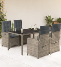 5-tlg. Garten-Essgruppe mit Kissen Grau Poly Rattan