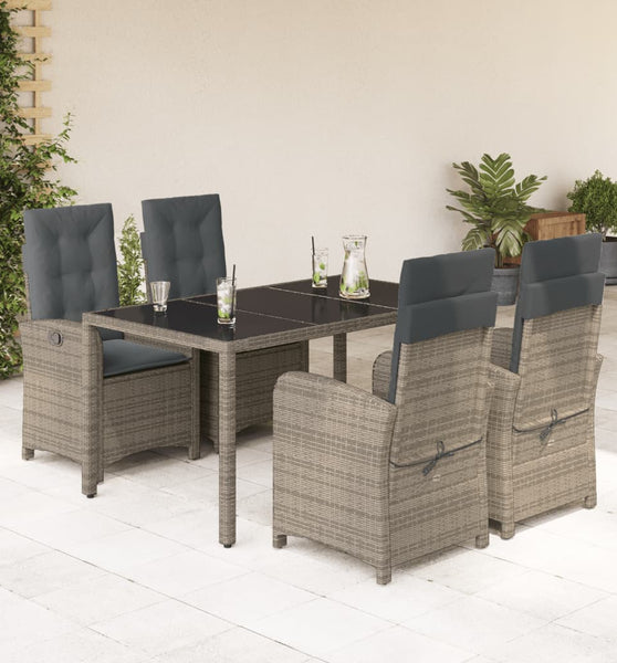 5-tlg. Garten-Essgruppe mit Kissen Grau Poly Rattan