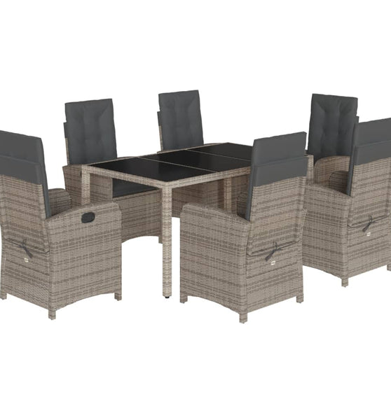 7-tlg. Garten-Essgruppe mit Kissen Grau Poly Rattan