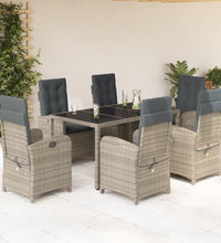 7-tlg. Garten-Essgruppe mit Kissen Grau Poly Rattan