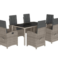 7-tlg. Garten-Essgruppe mit Kissen Grau Poly Rattan