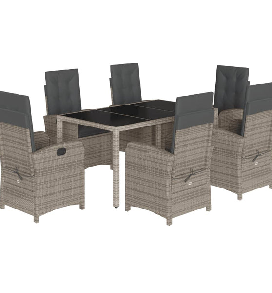 7-tlg. Garten-Essgruppe mit Kissen Grau Poly Rattan