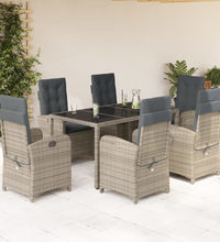 7-tlg. Garten-Essgruppe mit Kissen Grau Poly Rattan