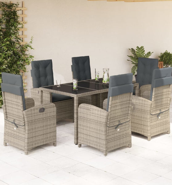 7-tlg. Garten-Essgruppe mit Kissen Grau Poly Rattan