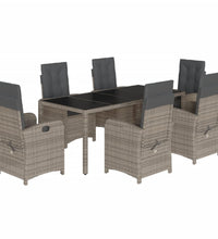 7-tlg. Garten-Essgruppe mit Kissen Grau Poly Rattan