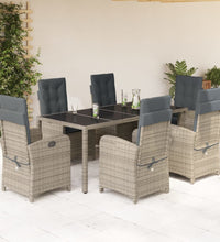 7-tlg. Garten-Essgruppe mit Kissen Grau Poly Rattan