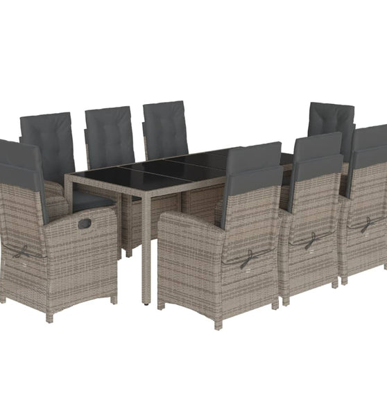 9-tlg. Garten-Essgruppe mit Kissen Grau Poly Rattan