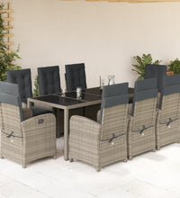 9-tlg. Garten-Essgruppe mit Kissen Grau Poly Rattan