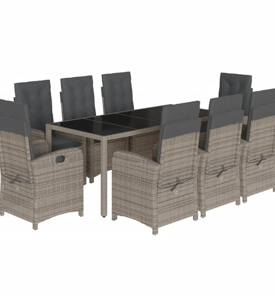 9-tlg. Garten-Essgruppe mit Kissen Grau Poly Rattan