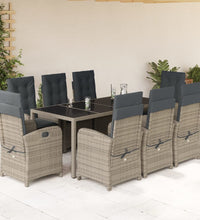 9-tlg. Garten-Essgruppe mit Kissen Grau Poly Rattan