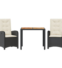 3-tlg. Garten-Essgruppe mit Kissen Schwarz Poly Rattan