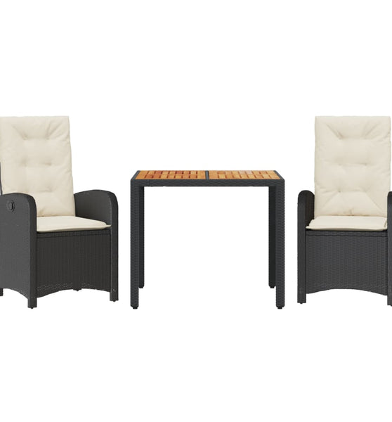 3-tlg. Garten-Essgruppe mit Kissen Schwarz Poly Rattan