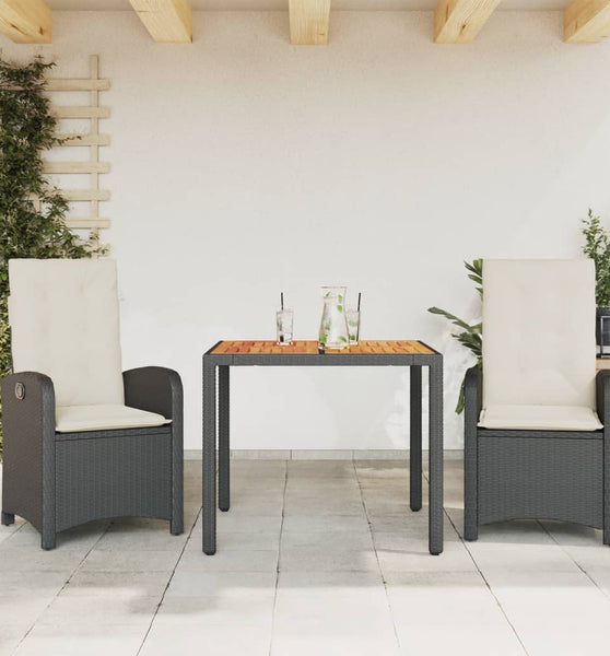 3-tlg. Garten-Essgruppe mit Kissen Schwarz Poly Rattan