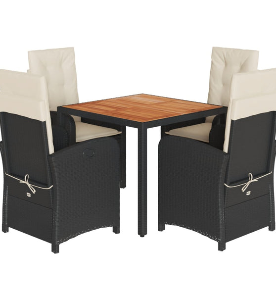5-tlg. Garten-Essgruppe mit Kissen Schwarz Poly Rattan