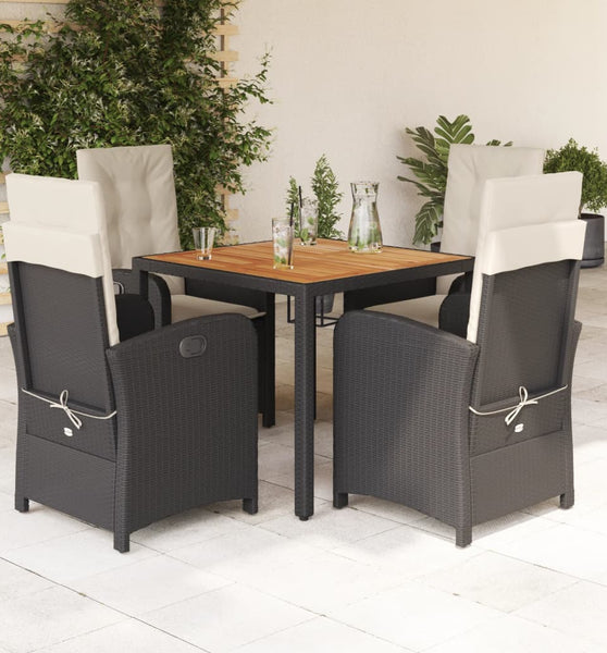 5-tlg. Garten-Essgruppe mit Kissen Schwarz Poly Rattan