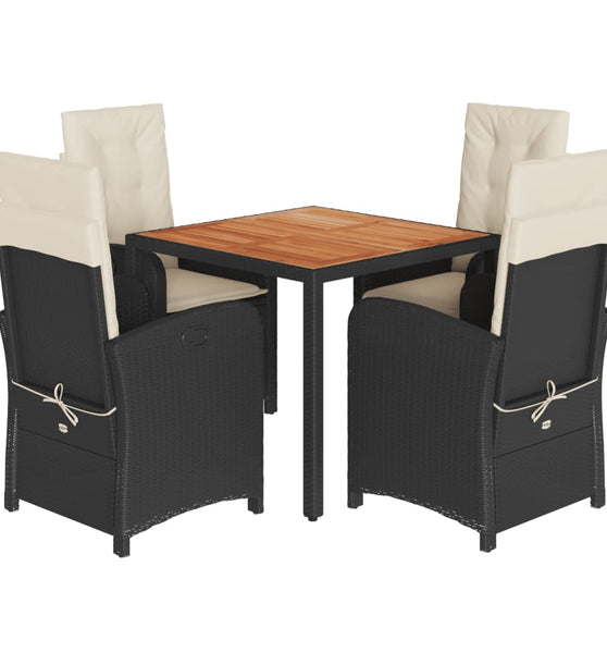 5-tlg. Garten-Essgruppe mit Kissen Schwarz Poly Rattan