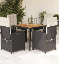 5-tlg. Garten-Essgruppe mit Kissen Schwarz Poly Rattan